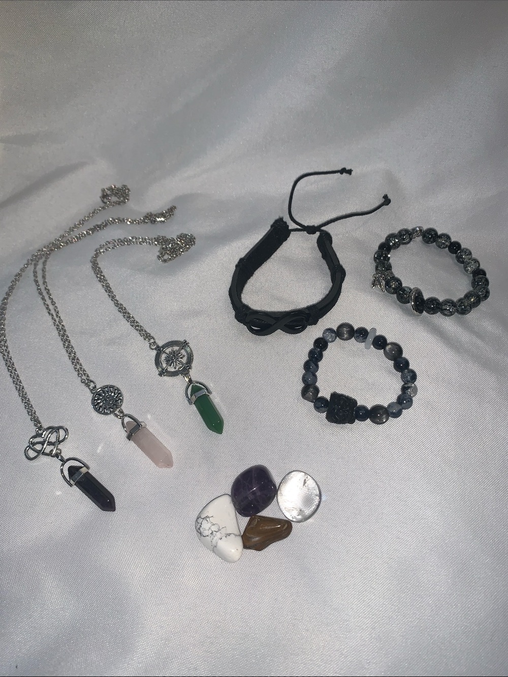 Crystal Point Pendant Necklaces - Black, Green, Rose & Purple Accent Bracelets